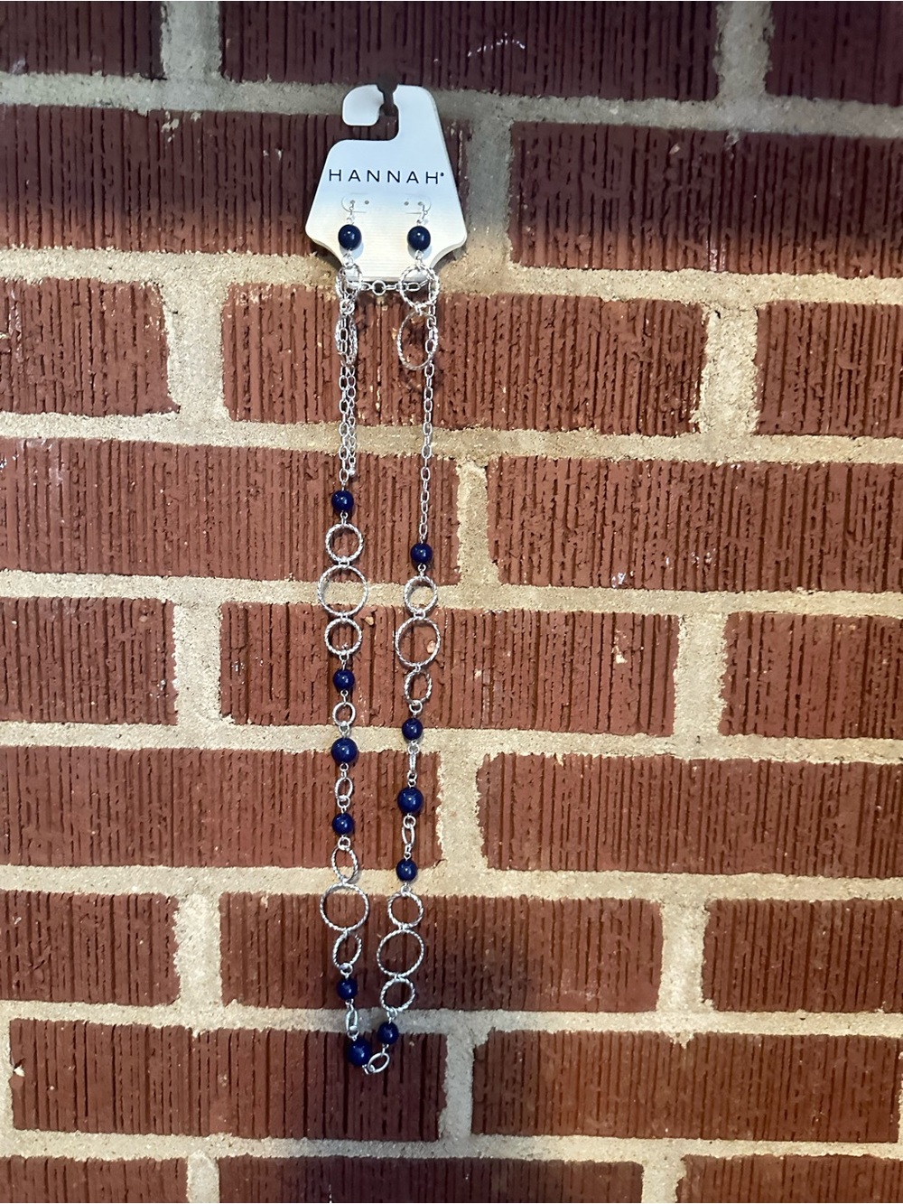 Hannah Silver Tone Layered Necklace with Deep Blue Beads